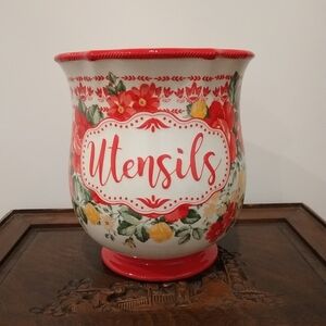 The Pioneer Woman Red and White Floral Utensil Holder